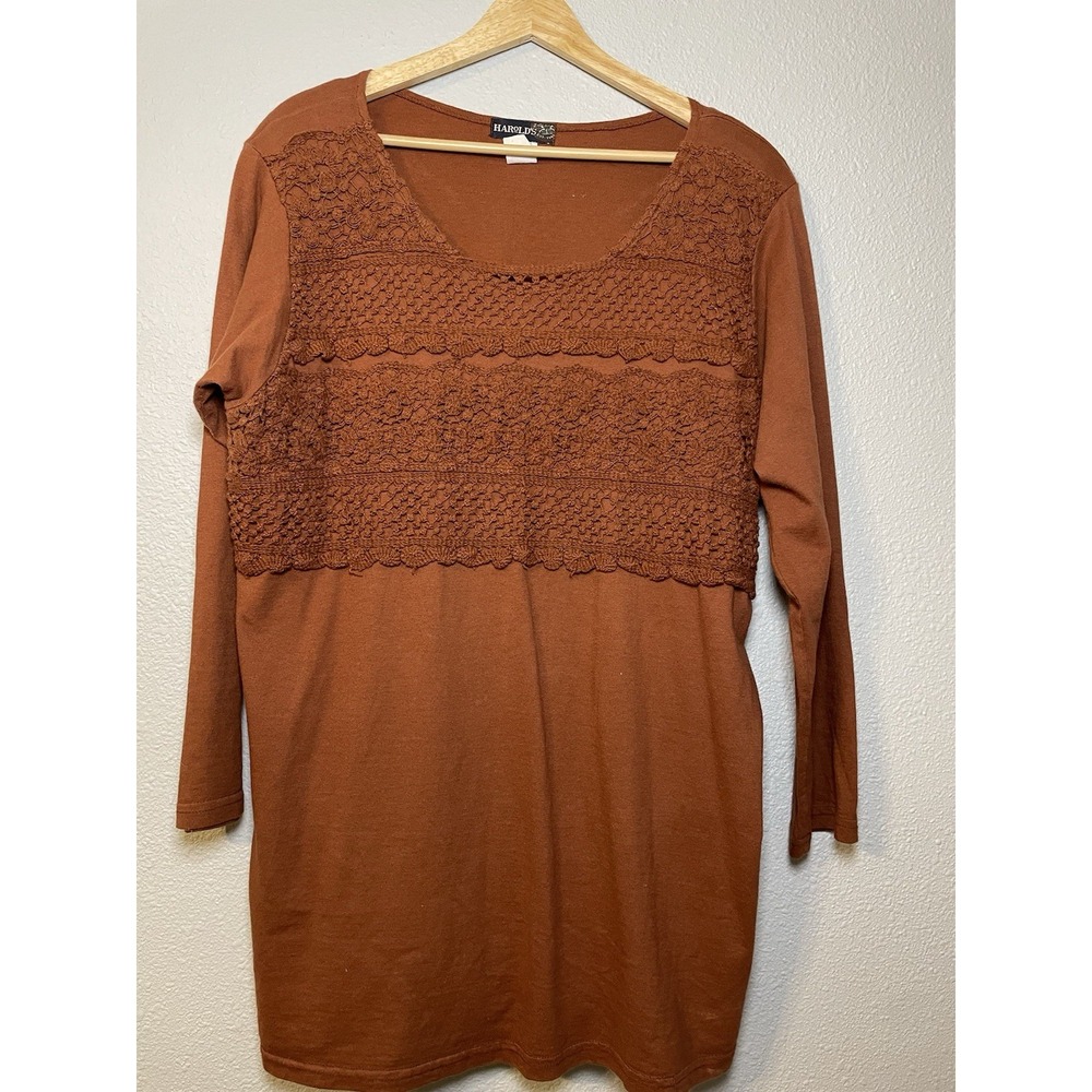 Harold's Vintage Long Sleeve Tunic Top‎ Crochet Rust Orange
